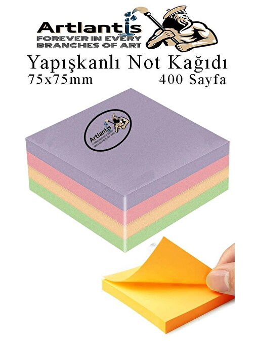Yapışkanlı Not Kağıdı 4 Renk 400 Sayfa 1 Paket Harmoni Küp Blok Yapışkanlı Postit 75x75 mm Renkli 