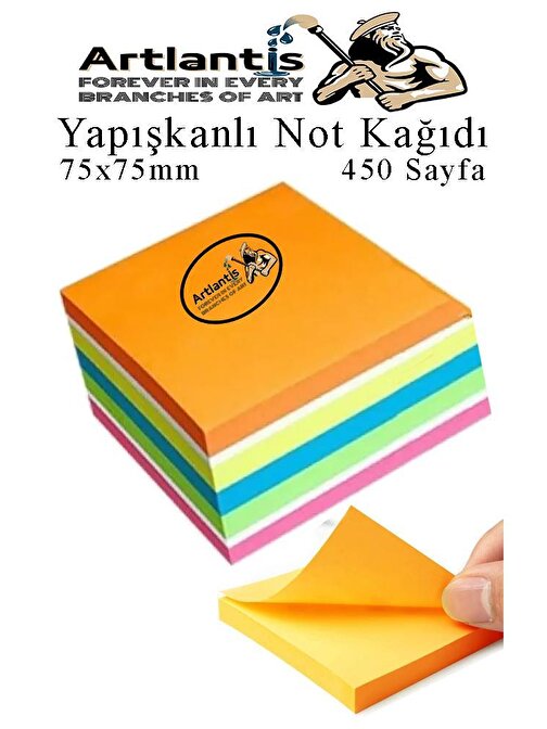 Yapışkanlı Not Kağıdı 6 Renk 450 Sayfa 1 Paket Envai Küp Blok Yapışkanlı Postit 75x75 mm Renkli 