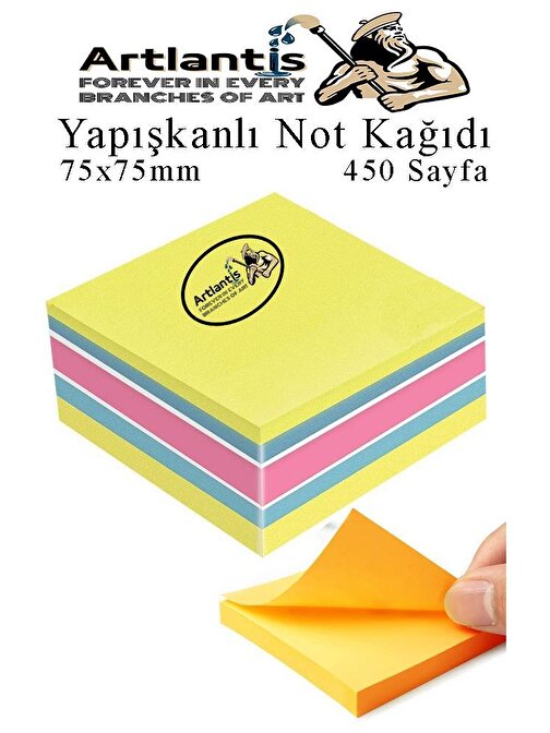Yapışkanlı Not Kağıdı 4 Renk 450 Sayfa 1 Paket Havai Küp Blok Yapışkanlı Postit 75x75 mm Renkli 