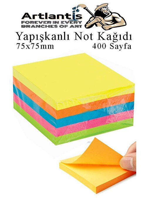 Yapışkanlı Not Kağıdı 5 Renk 400 Sayfa 1 Paket Küp Blok Yapışkanlı Postit 75x75 mm Fosforlu Renkli