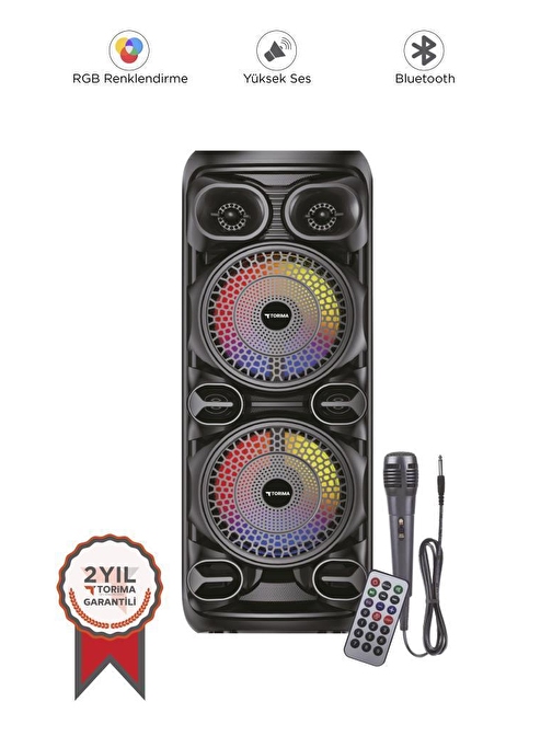 Torima D28 Siyah RGB Işıklı Mikrofonlu Kumandalı USB/TF/BT/FM/AUX Bluetooth Hoparlör