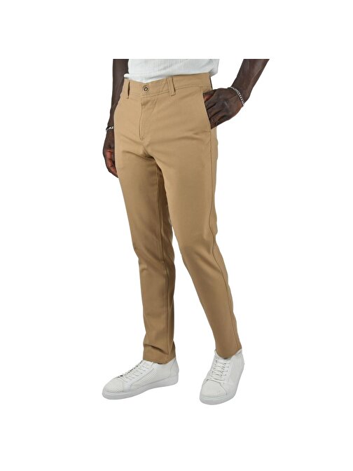 DeepSEA Erkek Bej Slim Fit Likralı Fermuarlı İnce Kumaş Keten Pantolon 2400622