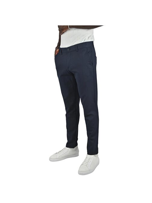 DeepSEA Erkek Lacivert Slim Fit Likralı Fermuarlı İnce Kumaş Keten Pantolon 2400622