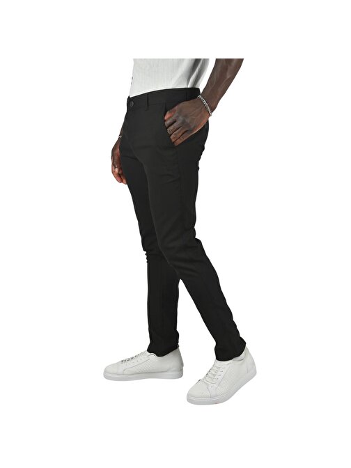 DeepSEA Erkek Siyah Slim Fit Likralı Fermuarlı İnce Kumaş Keten Pantolon 2400622