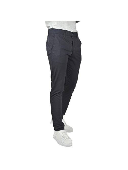 DeepSEA Erkek Lacivert Slim Fit Likralı Armür Desenli Keten Pantolon 2400730
