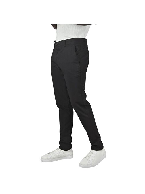 DeepSEA Erkek Siyah Slim Fit Likralı Armür Desenli Keten Pantolon 2400730
