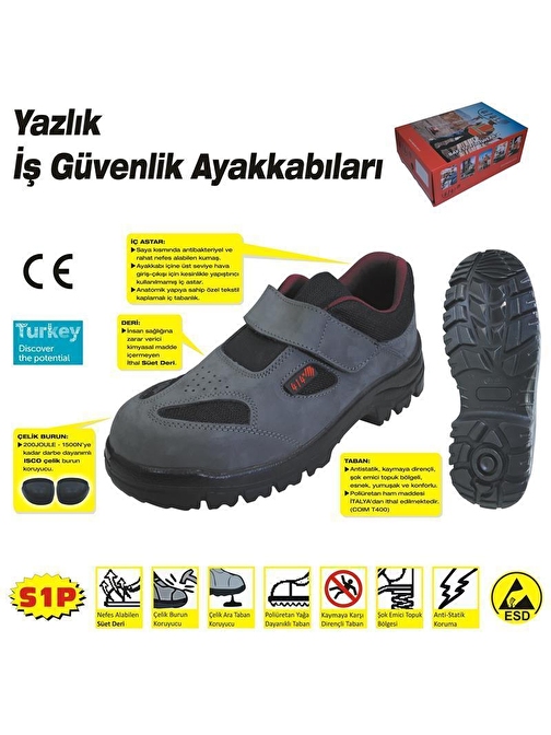 414 YAZLIK S1 44 No Çelik Burunlu Ayakkabı