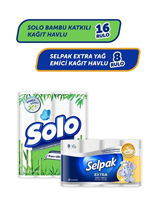 Solo Bambu Katkılı Kağıt Havlu 16 Rulo & Selpak Extra Yağ Emici Kağıt Havlu 8 Rulo