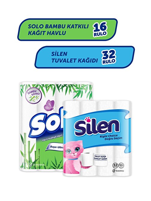 Solo Bambu Katkılı Kağıt Havlu 16 Rulo & Silen Tuvalet Kağıdı 32 Rulo