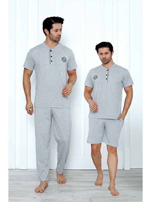 Yüksek Kaliteli Pamuk Penye: Erkekler İçin Mevsimlik 3 Parça Kısa Kollu Pijama Takımı Babalar Günü Hediyesi 