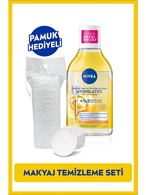 NIVEA Aydınlatıcı Serum İçerikli Micellar Makyaj Temizleme Suyu 400ml, Pamuk Hediyeli