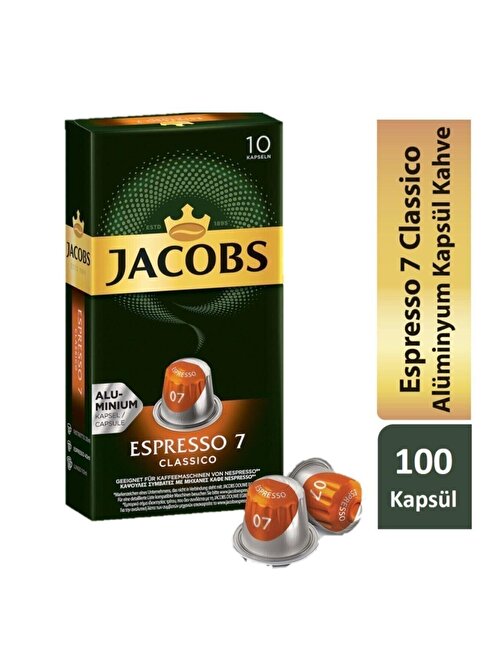 Jacobs Espresso 7 Classico Nespresso Uyumlu Alüminyum Kapsül Kahve 10 Adet X 10 Paket