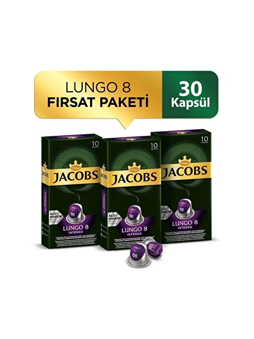 Jacobs Lungo 8 Intenso Nespresso Uyumlu Alüminyum Kapsül Kahve 10 Adet X 3 Paket