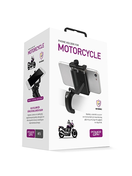 Powerway MT15 Bisiklet Scooter ve Motosiklet İçin Dayanıklı Gidon Uyumlu Telefon Tutucu Alüminyum 