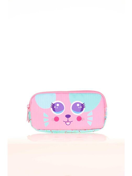 Kaukko Kids 3 Bölmeli Kalem Çantası Cute Face Mouse Pembe L8145
