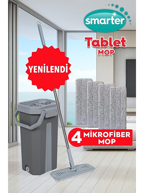 SMARTER GRİ TABLET MOP 4 ADET YEDEKLİ TEMİZLİK SETİ PASPAS