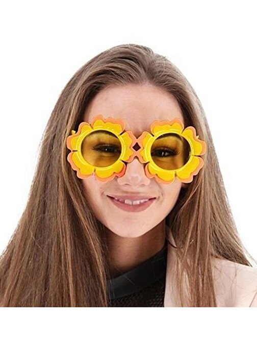 Papatya Şekilli Turuncu Sarı Renkli Hawaii Konsept Parti Gözlüğü 15x7 cm