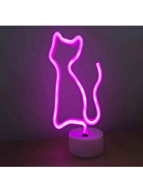 Neon Işıklı Kedi Lamba USB+Pil Dekoratif Aydınlatma