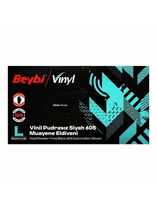 BEYBİ VİNİL PUDRASIZ SİYAH 605 MUAYENE ELDİVENİ LARGE 100'LÜ