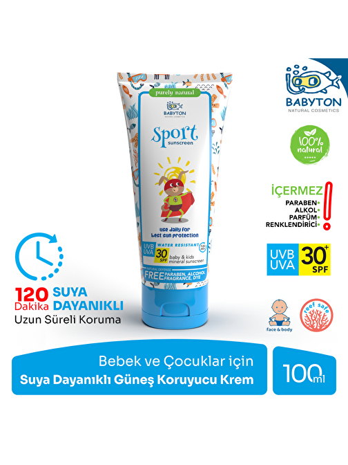 BABYTON Bebek ve Çocuklar İçin Suya Dayanıklı Güneş Koruyucu Krem 100 ml