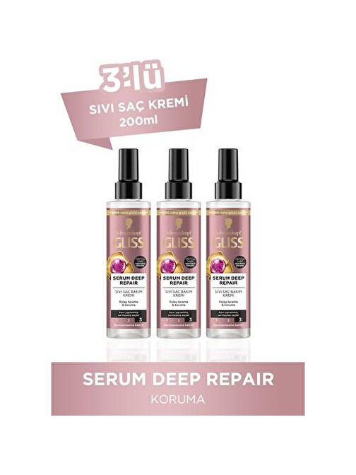 Gliss Serum Deep Repair Onarıcı Durulanmayan Sıvı Saç Kremi 200 ml x 3 Adet