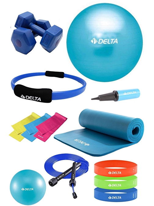 Delta PTS 15 mm Minder 75 cm Pilates Topu Çemberi 2 kg Dambıl Seti