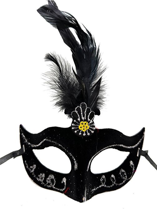 Himarry Siyah Renk Tüylü Siyah Süet Kaplama Parti Balo Maskesi 20X16 cm
