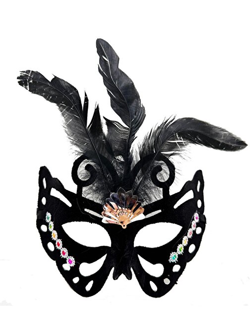 Himarry Siyah Renk Siyah Süet Kaplama Tüylü Kelebek Figür Parti Maskesi 24x18 cm