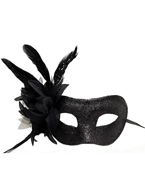 Himarry Siyah Renk Metalize Sim Görünümlü Parlak Tüylü Parti Maskesi 22x19 cm