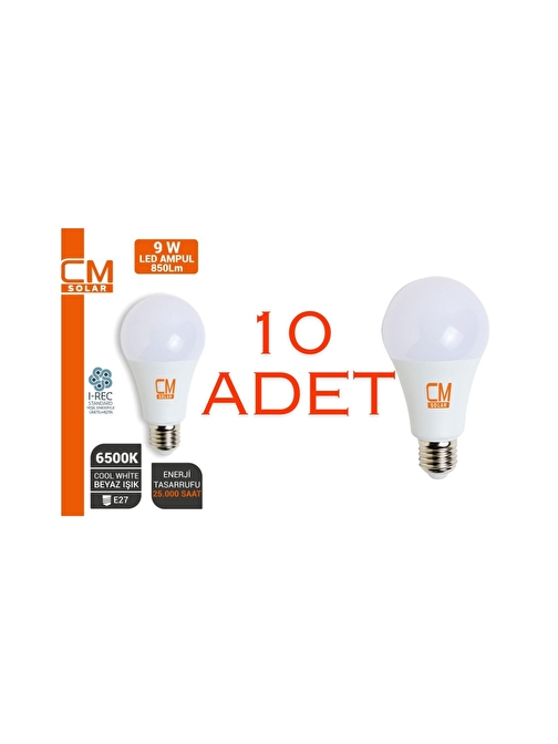 CMSOLAR 9W E27 DUY 6500K BEYAZ IŞIK LED EV AMPULÜ 10'LU PAKET