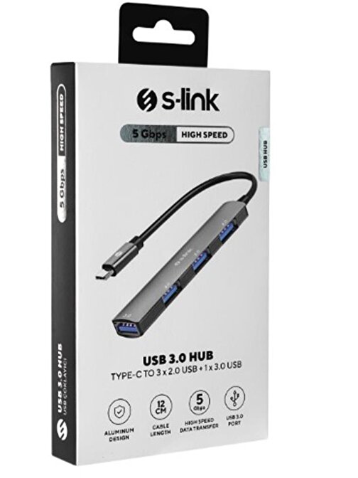 S-link SW-U324 3-USB2.0, 1-USB3.0 Type-C Metal USB Hub