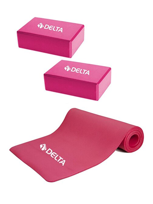 Delta Konfor Zemin Taşıma Askılı 10 mm Pilates Minderi Yoga Matı 2 Adet Yoga Blok Çiftli Yoga Bloğu