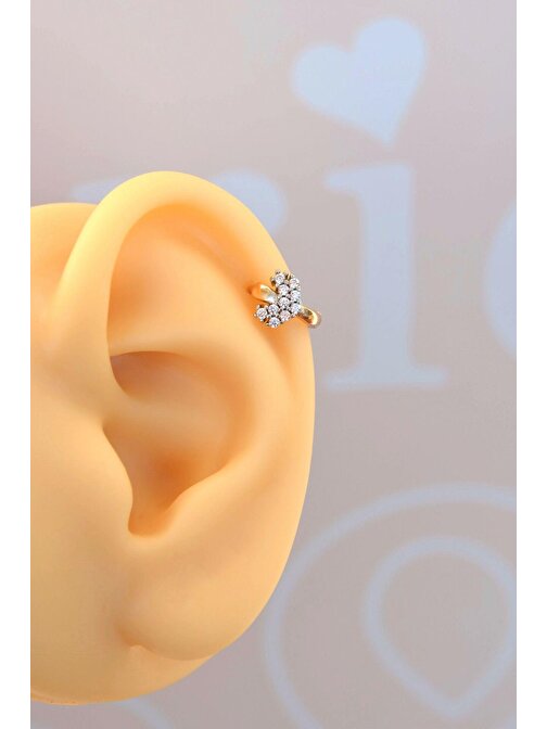 Zirkon Taşlı Kalp Model Helix Piercing Küpe Kıkırdak Lob Uyumlu