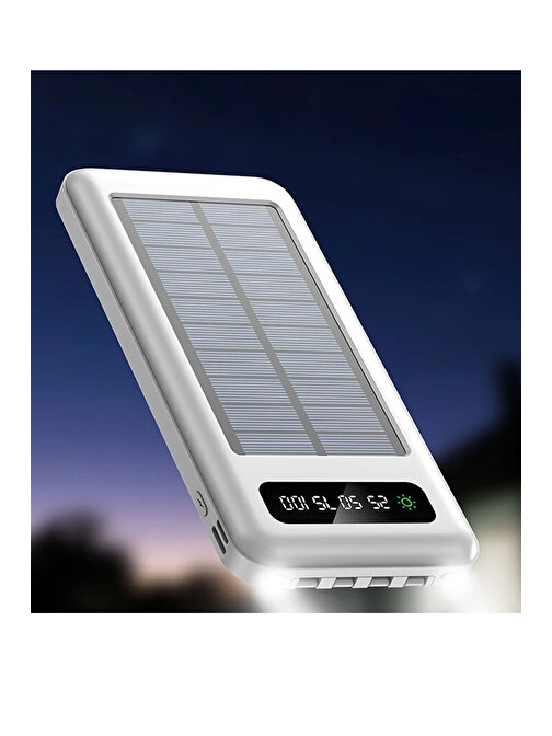  Pazariz 20000 Mah Powerbank Göstergeli Powerbank Solar Powerbank Güneş Enerjili Fenerli 4 Çıkışlı
