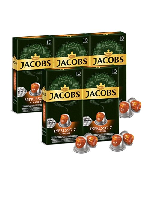 Jacobs Espresso 7 Classico Nespresso Uyumlu Alüminyum Kapsül Kahve 10 Adet X 5 Paket