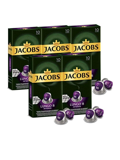 Jacobs Lungo 8 Intenso Nespresso Uyumlu Alüminyum Kapsül Kahve 10 Adet X 5 Paket