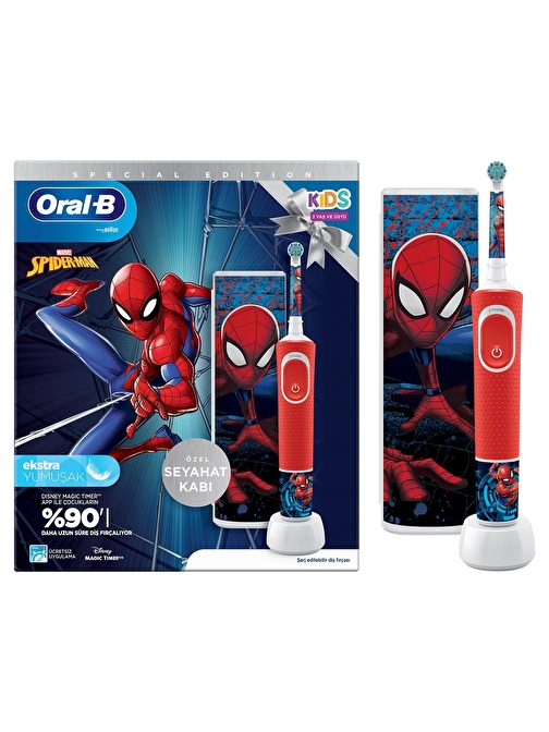 Oral-B D100 Vitality Spiderman Özel Seri Çocuklar İçin Ekstra Yumuşak Şarj Edilebilir Diş Fırçası + Seyahat Kabı 