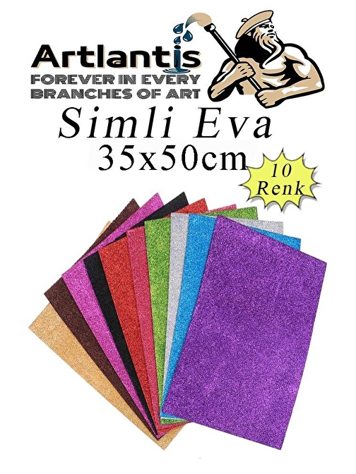 Simli Eva 35x50 cm 10 Renk 1 Paket Simli Eva Süngeri 10'lu Okul Kreş Anasınıfı Elişi Etkinlikleri