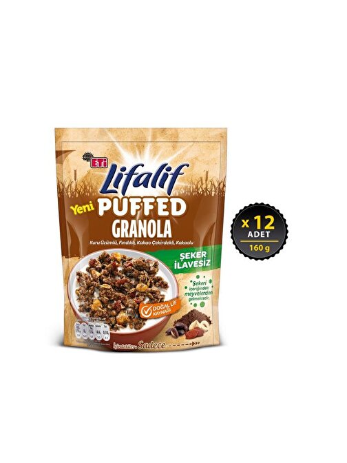Lifalif Puffed Granola Kakao 160 g x 12 Adet