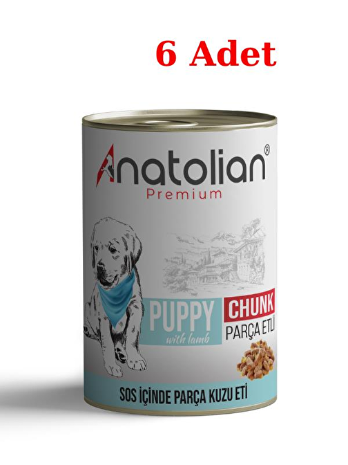 Anatolian Premium Puppy Lamb Kuzulu Parça Etli Yavru Köpek Konservesi 400 gr 6 Adet