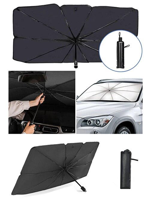 Oto Araba Güneşlik Şemsiye Tip Ön Cam Güneş Önleyici Katlanabilir 140cm X 75cm