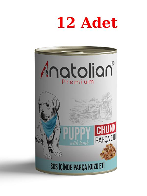 Anatolian Premium Puppy Lamb Kuzulu Parça Etli Yavru Köpek Konservesi 400 gr 12 Adet