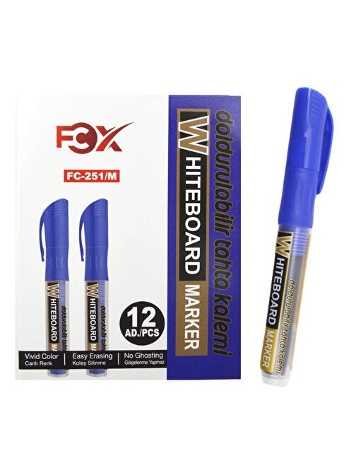 FCX Kartuşlu Beyaz Tahta Kalemi Mavi 12 Adet FC-251/M