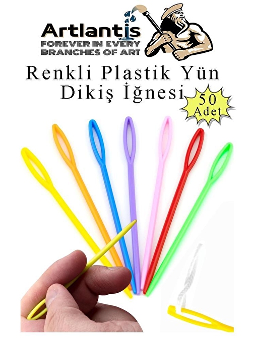 Renkli Plastik Yün İğnesi 9 cm 50 Adet Plastik Dikiş İğnesi Plastik Örgü Dikme İplik İğne Dokuma İğnesi