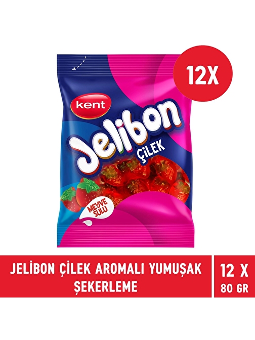 Jelibon Çilek Aromalı Yumuşak Şekerleme 80 gr - 12 Adet