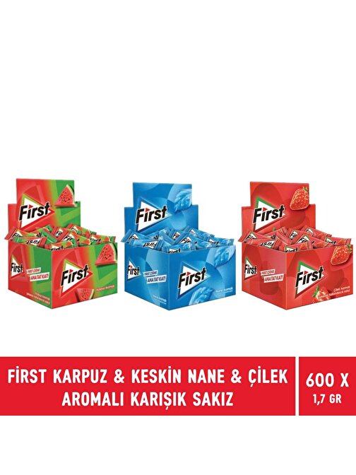 First Keskin Nane & Çilek & Karpuz Aromalı Tekli Sakız 1,7 gr - 600 Adet