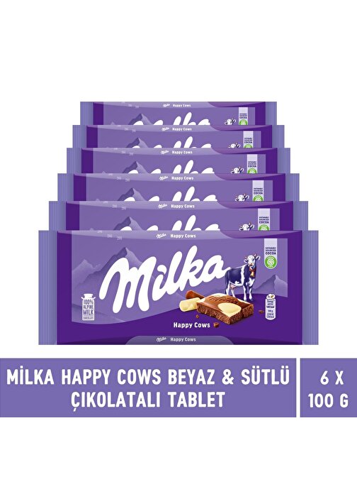 Milka Happy Cows Sütlü & Beyaz Tablet Çikolata 100 gr - 6 Adet