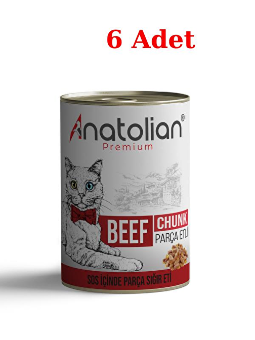 Anatolian Premium Adult Beef Biftekli Parça etli Yetişkin kedi Konservesi 400 gr x 6 Adet