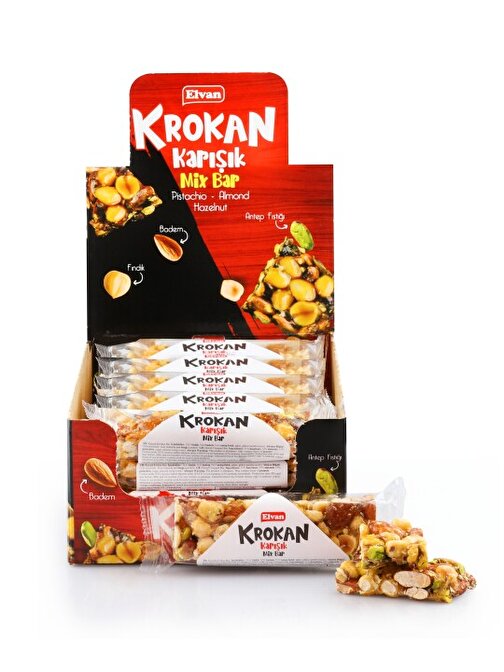 Elvan Karışık Krokan Bar 30 Gr. 20 Adet (1 Kutu)