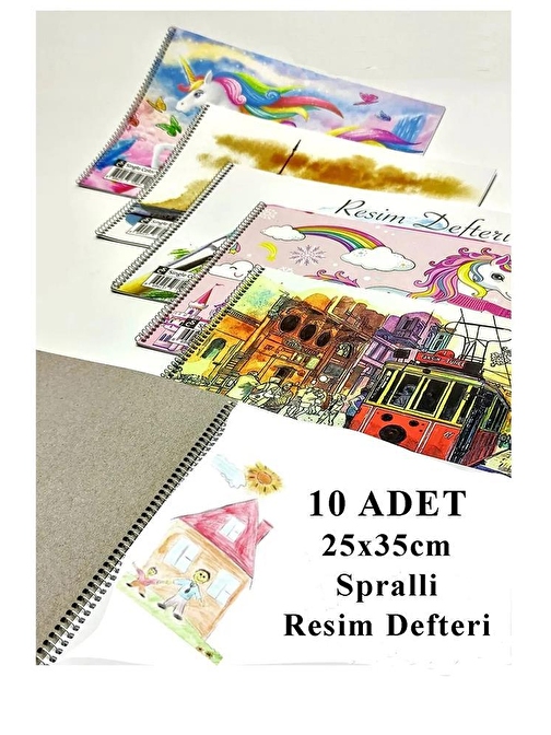 Resim Defteri 15 Yaprak 25x35 cm 10 Adet Spiralli Orta Boy Resim Defteri Karton Kapak 110 gr Öğrenci Okul